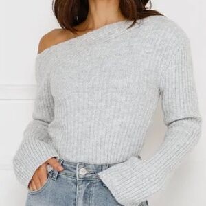 Brand New With Tags Hello Molly Gray Date Night One Shoulder Sweater, Perfect